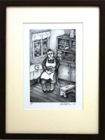 Iva Hüttnerová - Babička v kuchyni - grafika 